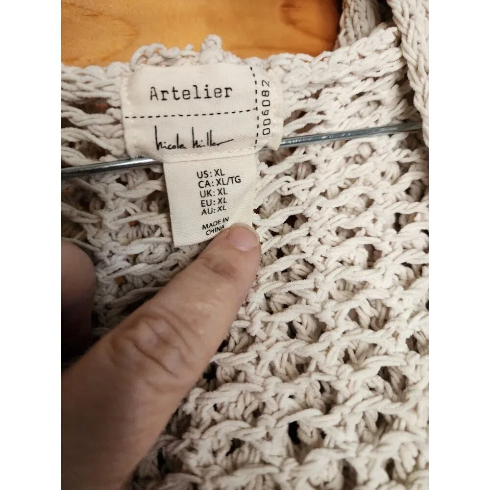 Artelier Nicole Miller Tan Size XL Open Knit Open-Front Hooded Cardigan - Picture 4 of 8